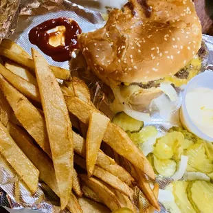 Cheese burger and homemade fries