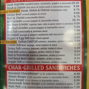 Sandwich menu 12/2023