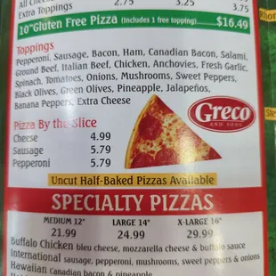 Pizza menu 12/2023