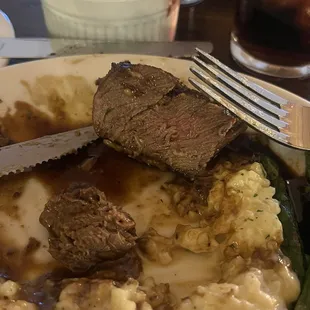 Asked for my filet steak to be cooked to medium rare this is so overcooked and was super chewy.