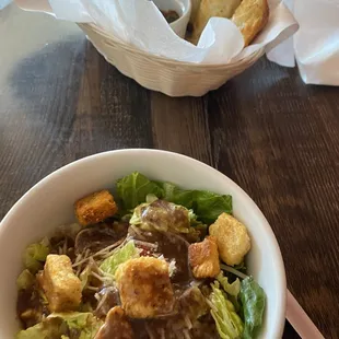 Salad with cheese galic bread