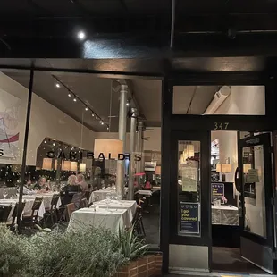 the entrance to a restaurant