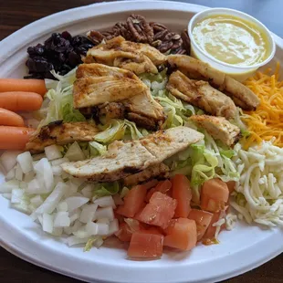 The grilled chicken salad is the best salad I have ever eaten. All ingredients are heart healthy.