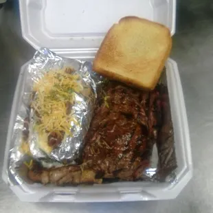 18oz ribeye dinner special comes with a loaded baked potato side salad and Texas toast for $24.95