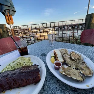two plates of food on a table