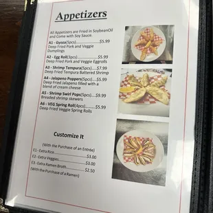 Appetizer menu