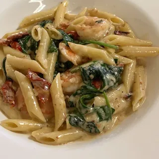 Penne Pasta and Prawns Florentine