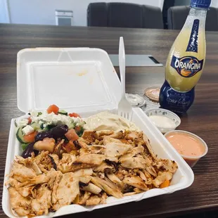 1. Spicy Chicken Plate &amp; 3. Orangina