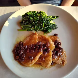 Brandied Current Pork Cutlets with Sauteed Spinach - Garmisch USA Lake Nemakagon - Cable WI