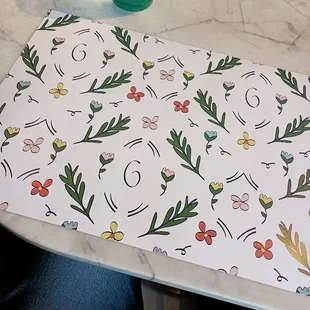 The menu doubles as a placemat.