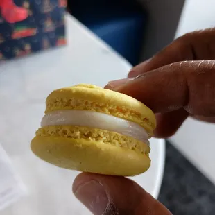 Lemon macaron. Tiny but tasty.