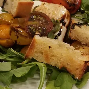 Baby Heirloom Tomato &amp; Arugula Salad with House Made Focaccia Croutons