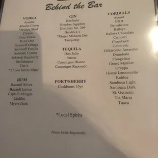 Cocktail menu at bar