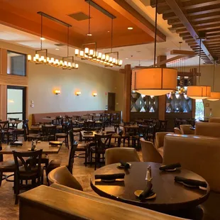 tables and chairs in a restaurant