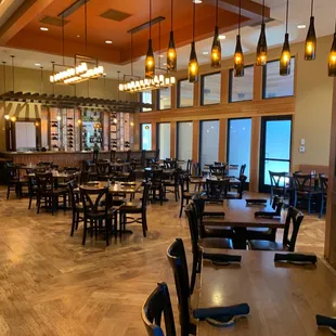 tables and chairs in a restaurant