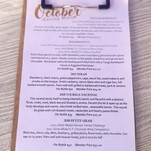 October 2024 Tasting Menu