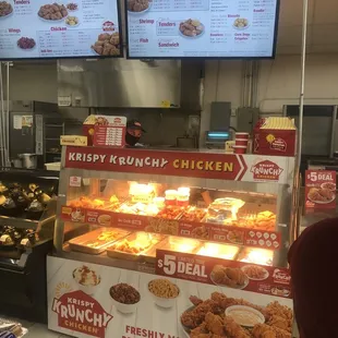Deli counter at Garrett's. Krispy Krunchy Chicken 6AM to 7PM as of June 2020