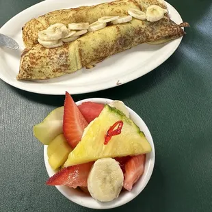 Crêpe with Nutella bananas, and a fruit cup