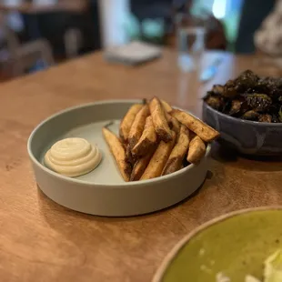 Fries and brussel sprouts