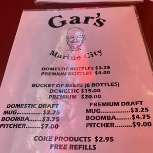 the price of the items on the menu