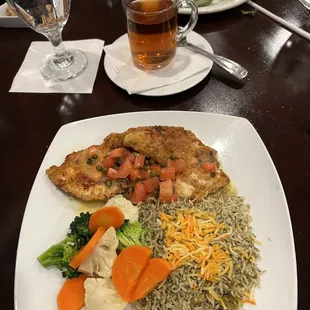 Yadis Favorite with dill rice and veggies with a Persian Hot Tea