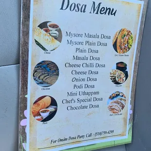 Unlimited dosa menu made at your place