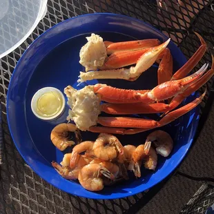 Snow crab legs and jumbo shrimp