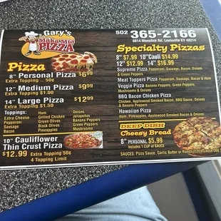 menu, pizza