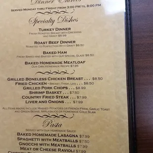 Menu as of 07/2018