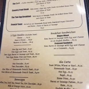 Menu as of 07/2018