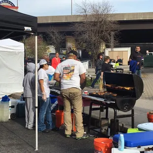 a group of people at a bbq