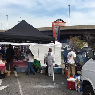 a group of people under a tent