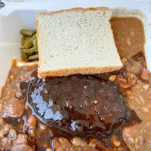 a meal in a styrofoam container