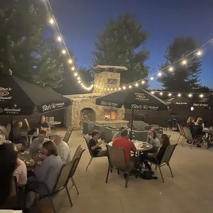 outdoor dining area at night
