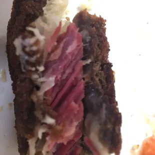 Last bite of my Rubin sandwich. Fresh cut  corned beef brisket on Thursday. This is the real deal. Big thumbs up