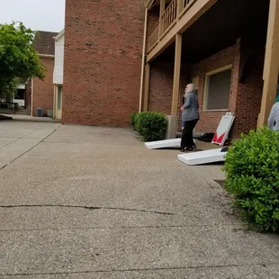 Cornhole on patio