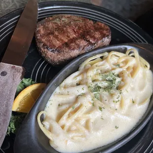 Filet with side of pasta