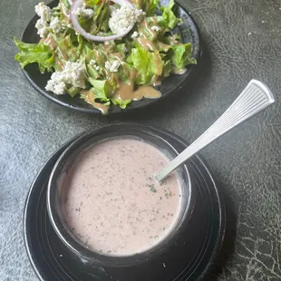 Side salad, and a soup of the day