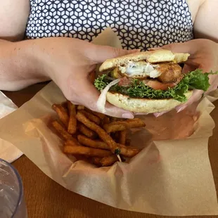 Fish sandwich with sweet potato fries