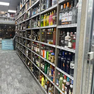 a view of a liquor aisle