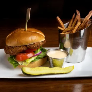 a burger and fries
