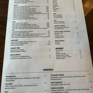 Drink menu