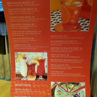 Cocktail menu