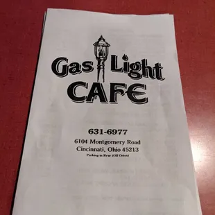 the menu for the restaurant