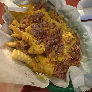 Fries with Cajun cheese and bacon