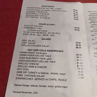 the menu for the restaurant