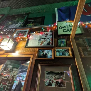 a variety of framed photos