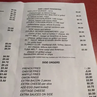 the menu for the restaurant