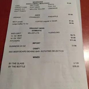 the price of the menu