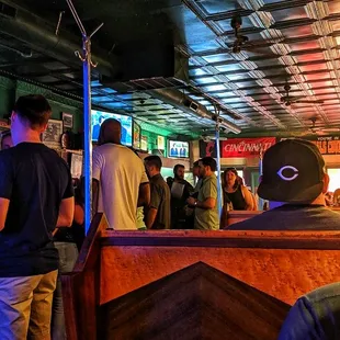 Front the back looking at the front. Looking at bar area.